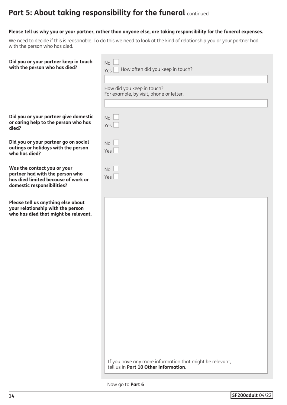 Form SF200ADULT Social Fund Funeral Expenses Payment for an Adult - United Kingdom, Page 15