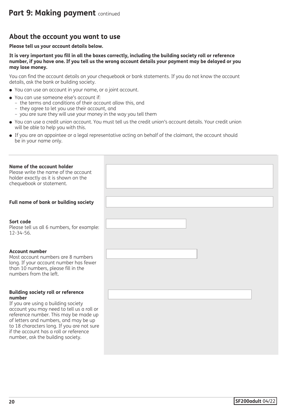 Form SF200ADULT Social Fund Funeral Expenses Payment for an Adult - United Kingdom, Page 21