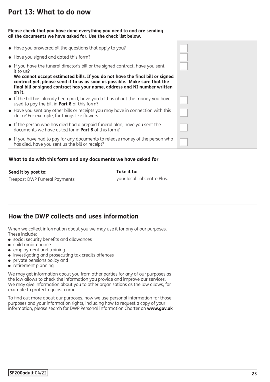 Form SF200ADULT Social Fund Funeral Expenses Payment for an Adult - United Kingdom, Page 24