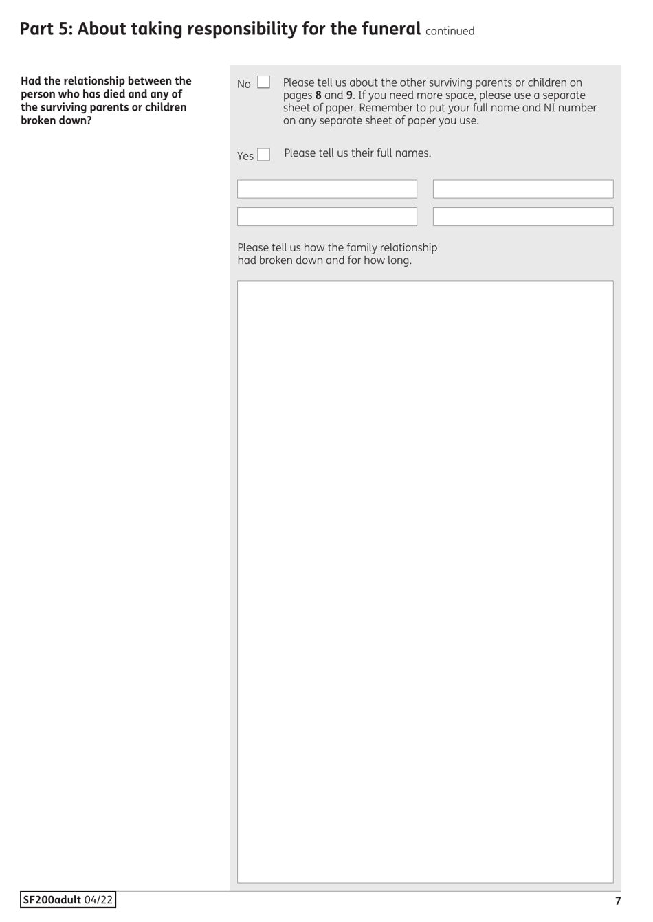 Form SF200ADULT Social Fund Funeral Expenses Payment for an Adult - United Kingdom, Page 8