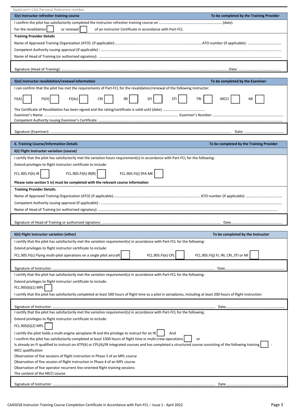 Form CAA5018 Instructor Training Course Completion Certificate in Accordance With Part-Fcl - United Kingdom, Page 3