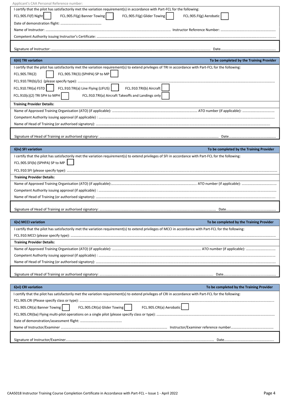 Form CAA5018 Instructor Training Course Completion Certificate in Accordance With Part-Fcl - United Kingdom, Page 4