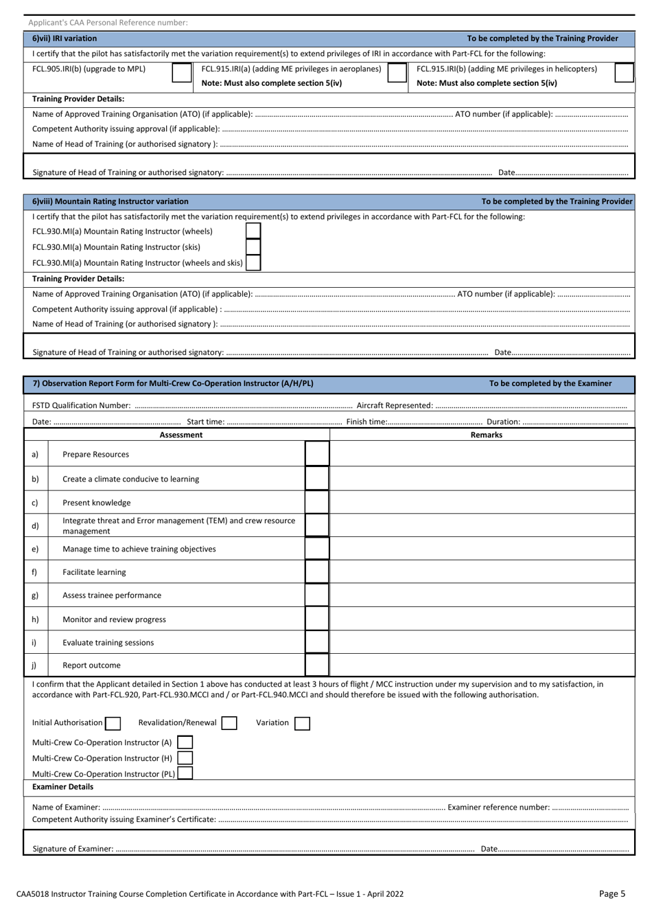 Form CAA5018 Instructor Training Course Completion Certificate in Accordance With Part-Fcl - United Kingdom, Page 5