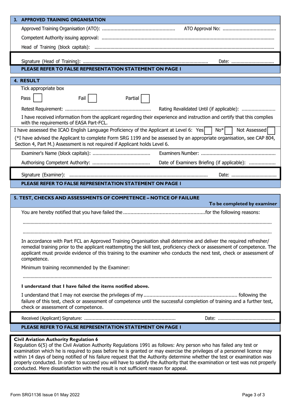 Form SRG1136 Examiners Record - F1 Authorisation Test / Check Schedules - Airships - United Kingdom, Page 3