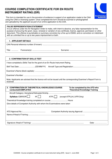 Form CAA5009  Printable Pdf