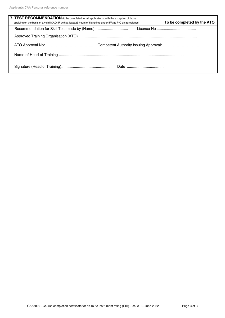 Form CAA5009 Course Completion Certificate for En Route Instrument Rating (Eir) - United Kingdom, Page 3
