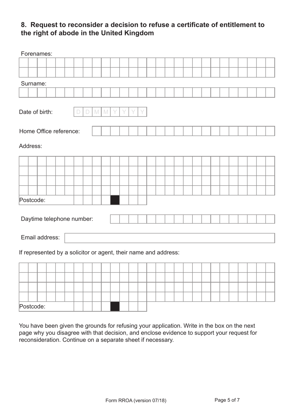 Form RROA Application to Reconsider a Decision for a Certificate of Entitlement to the Right of Abode in the United Kingdom - United Kingdom, Page 5