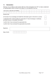 Form RROA Application to Reconsider a Decision for a Certificate of Entitlement to the Right of Abode in the United Kingdom - United Kingdom, Page 7