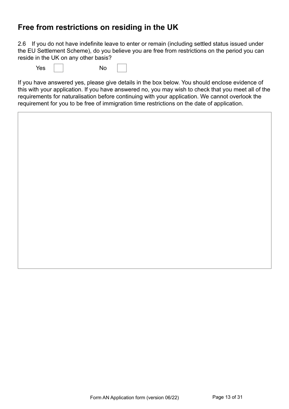 Form AN Application for Naturalisation as a British Citizen - United Kingdom, Page 13