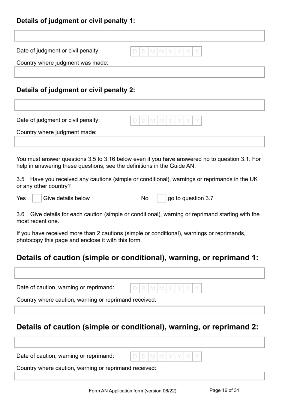 Form AN Application for Naturalisation as a British Citizen - United Kingdom, Page 16