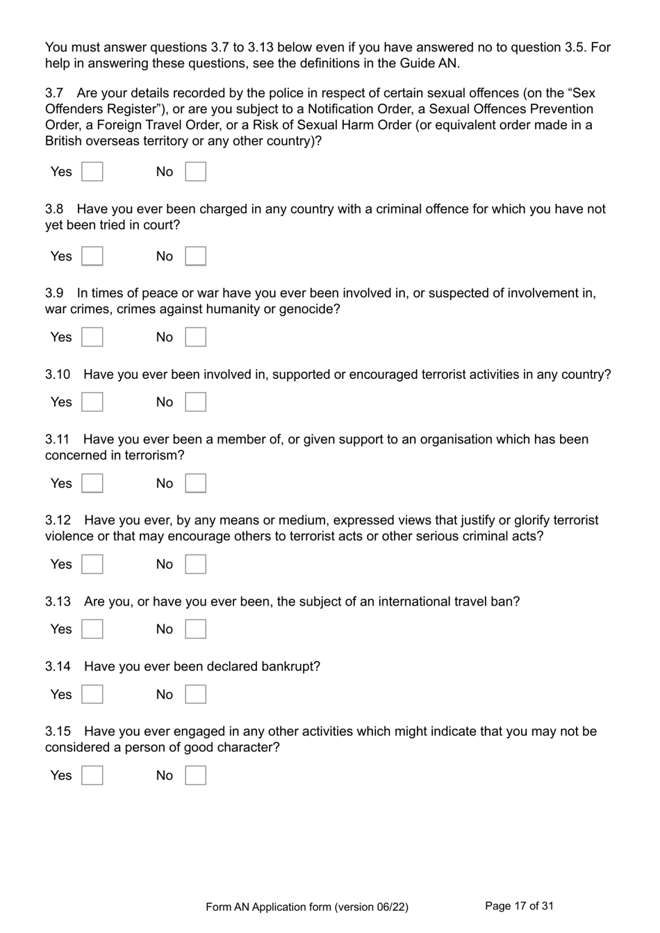 Form AN Application for Naturalisation as a British Citizen - United Kingdom, Page 17