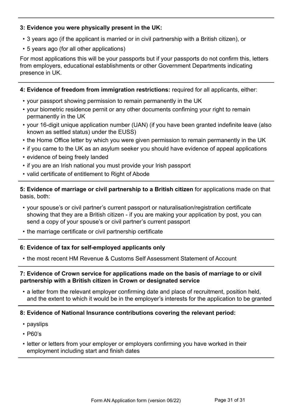 Form AN Application for Naturalisation as a British Citizen - United Kingdom, Page 31