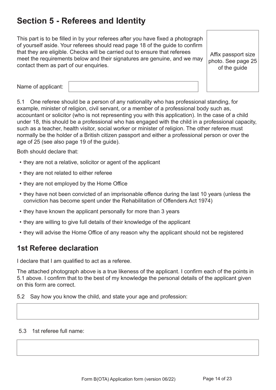 Form B(OTA) Application for Registration as a British Citizen by British Overseas Territories Citizen, British Overseas Citizen, British Protected Person, British Subject (Under the British Nationality Act 1981), British National (Overseas) - United Kingdom, Page 14