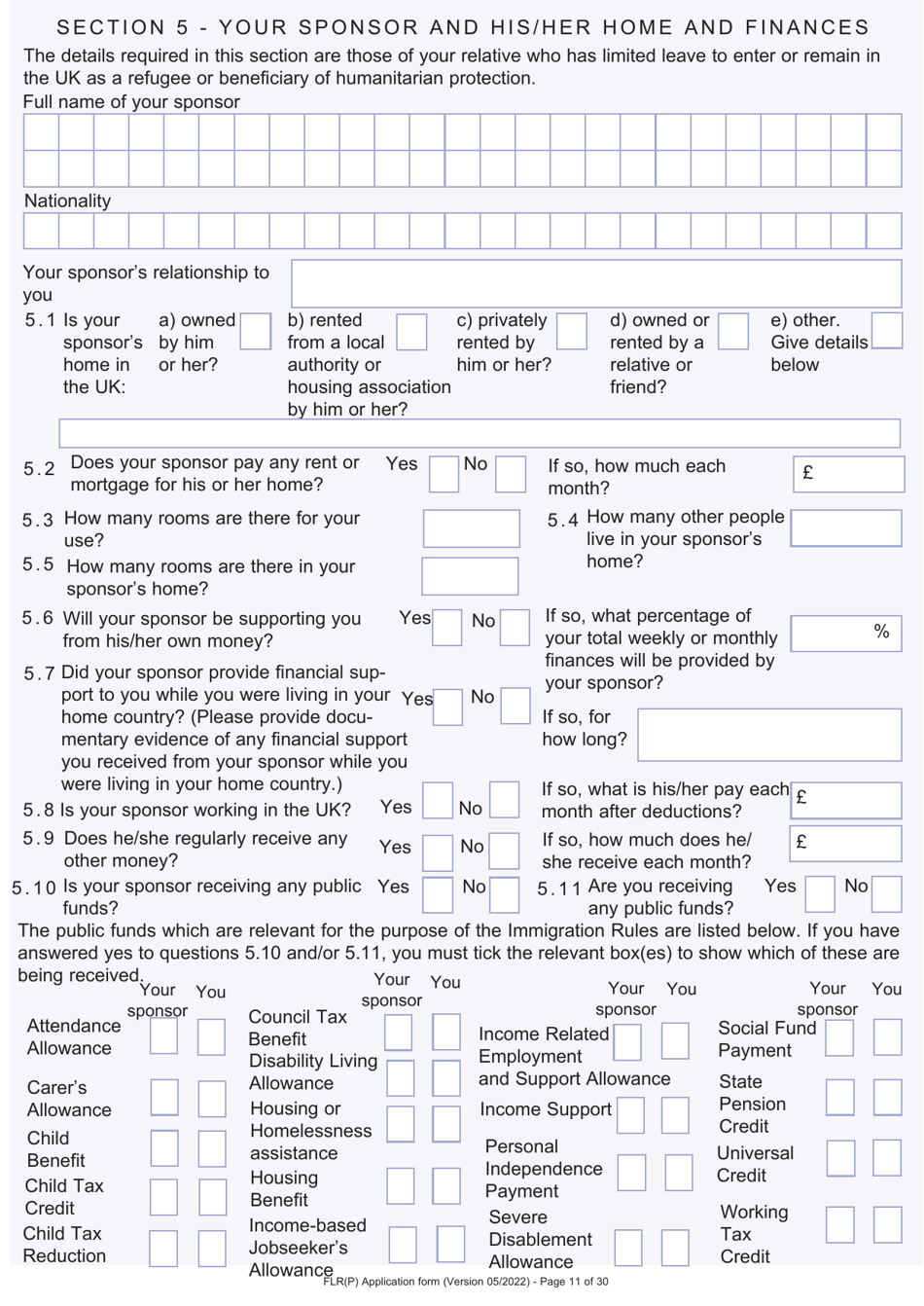 Form FLR(P) Application for an Extension of Stay in the UK as a Child Under the Age of 18 of a Relative With Limited Leave to Enter or Remain in the UK as a Refugee or Beneficiary of Humanitarian Protection and for a Biometric Immigration Document - United Kingdom, Page 11
