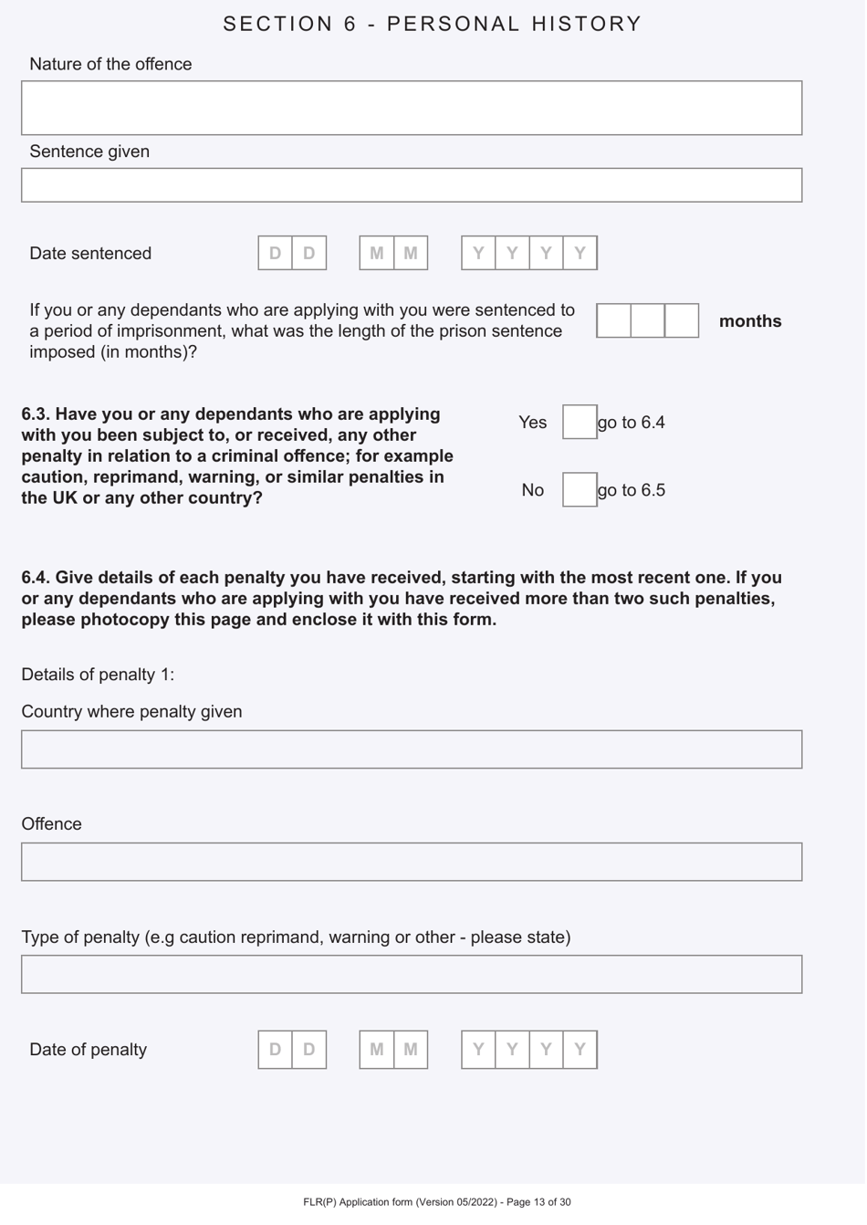 Form FLR(P) Application for an Extension of Stay in the UK as a Child Under the Age of 18 of a Relative With Limited Leave to Enter or Remain in the UK as a Refugee or Beneficiary of Humanitarian Protection and for a Biometric Immigration Document - United Kingdom, Page 13
