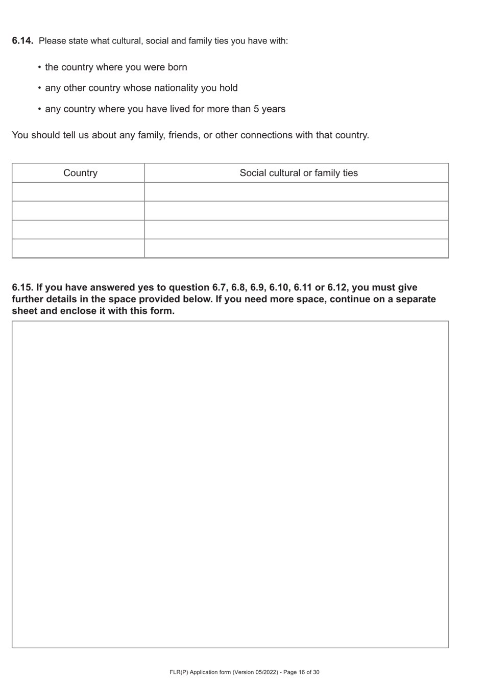 Form FLR(P) Application for an Extension of Stay in the UK as a Child Under the Age of 18 of a Relative With Limited Leave to Enter or Remain in the UK as a Refugee or Beneficiary of Humanitarian Protection and for a Biometric Immigration Document - United Kingdom, Page 16