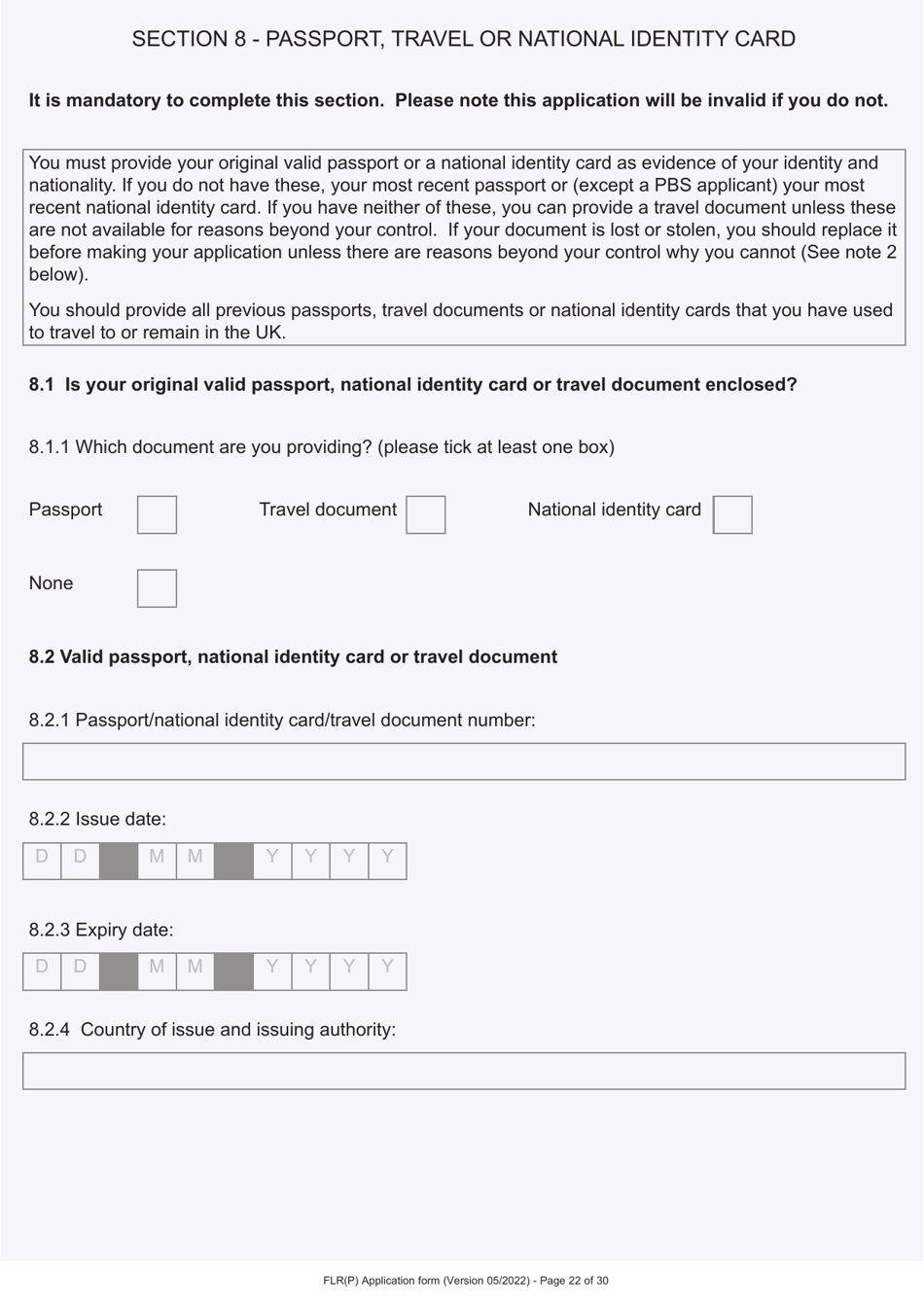 Form FLR(P) Application for an Extension of Stay in the UK as a Child Under the Age of 18 of a Relative With Limited Leave to Enter or Remain in the UK as a Refugee or Beneficiary of Humanitarian Protection and for a Biometric Immigration Document - United Kingdom, Page 22