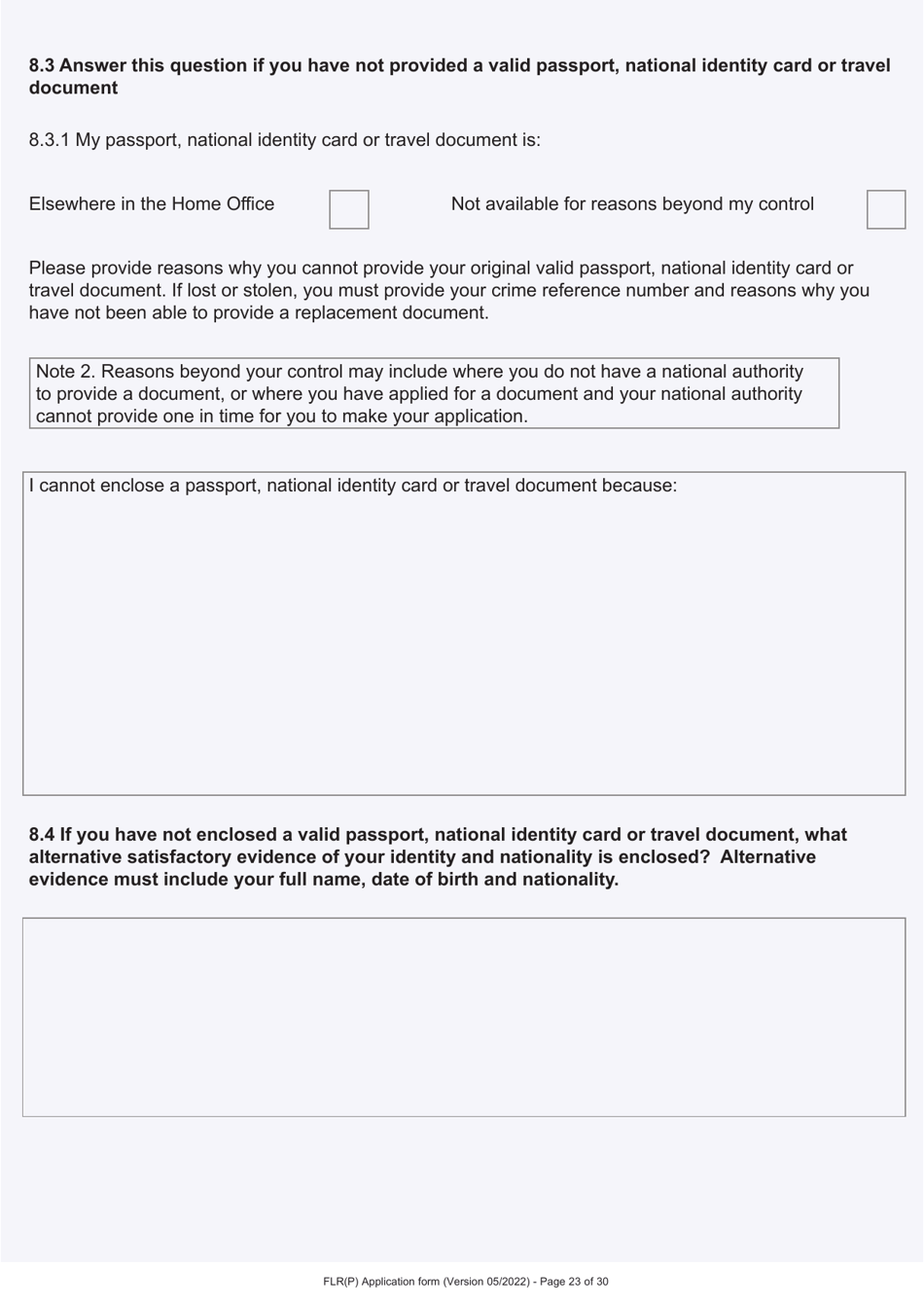 Form FLR(P) Application for an Extension of Stay in the UK as a Child Under the Age of 18 of a Relative With Limited Leave to Enter or Remain in the UK as a Refugee or Beneficiary of Humanitarian Protection and for a Biometric Immigration Document - United Kingdom, Page 23