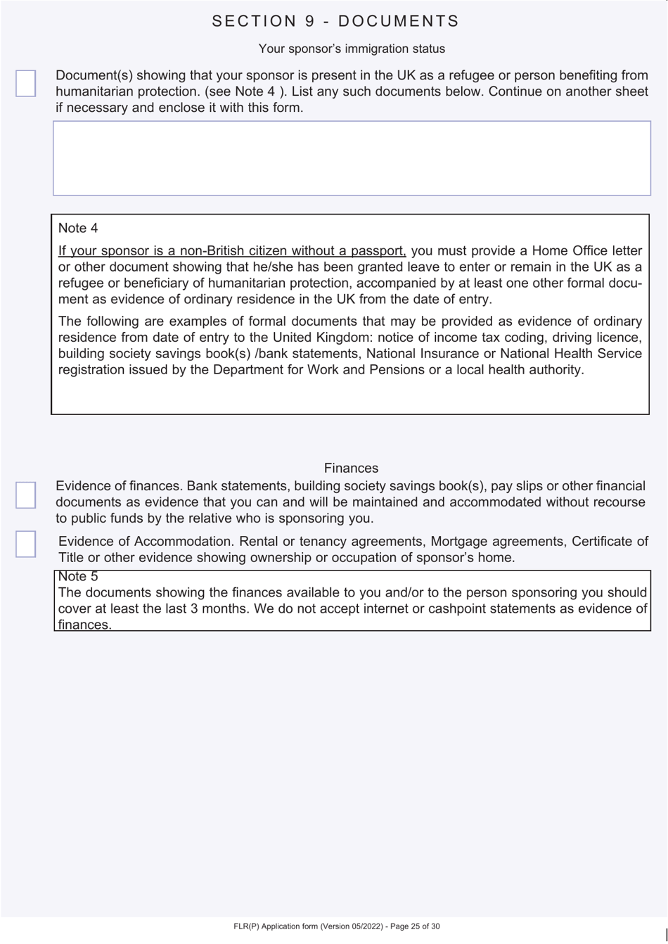 Form FLR(P) Application for an Extension of Stay in the UK as a Child Under the Age of 18 of a Relative With Limited Leave to Enter or Remain in the UK as a Refugee or Beneficiary of Humanitarian Protection and for a Biometric Immigration Document - United Kingdom, Page 25