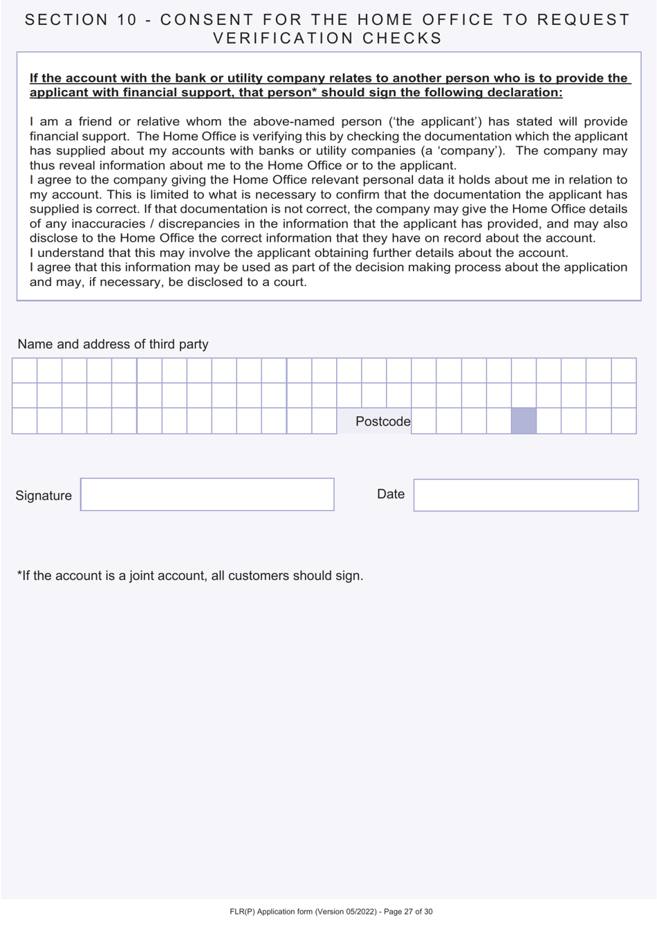 Form FLR(P) Application for an Extension of Stay in the UK as a Child Under the Age of 18 of a Relative With Limited Leave to Enter or Remain in the UK as a Refugee or Beneficiary of Humanitarian Protection and for a Biometric Immigration Document - United Kingdom, Page 27