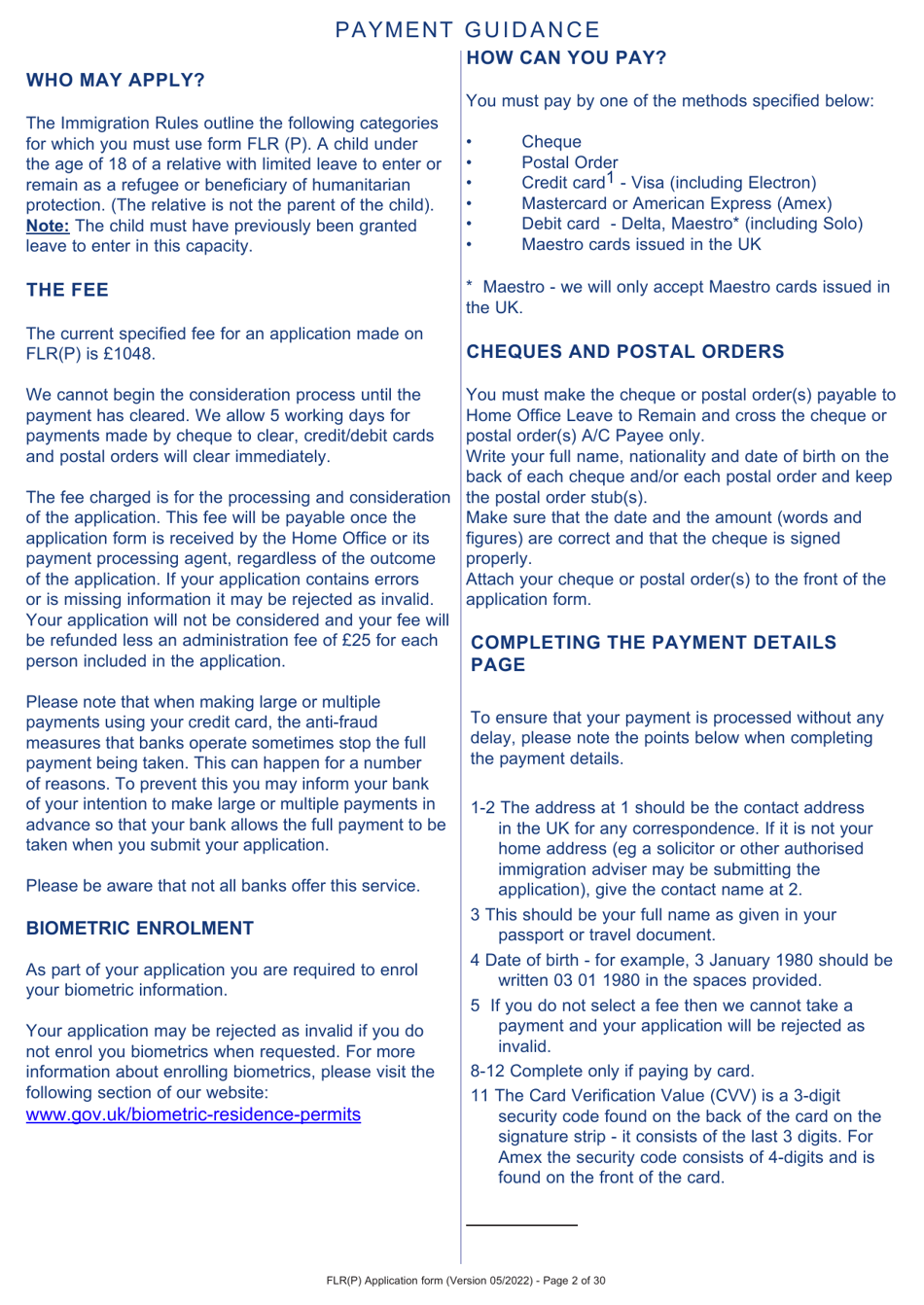 Form FLR(P) Application for an Extension of Stay in the UK as a Child Under the Age of 18 of a Relative With Limited Leave to Enter or Remain in the UK as a Refugee or Beneficiary of Humanitarian Protection and for a Biometric Immigration Document - United Kingdom, Page 2