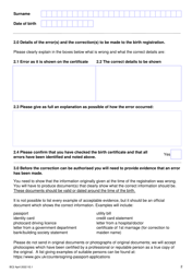 Form BC2 Application Form to Correct the Details on a Birth Registration - United Kingdom, Page 2