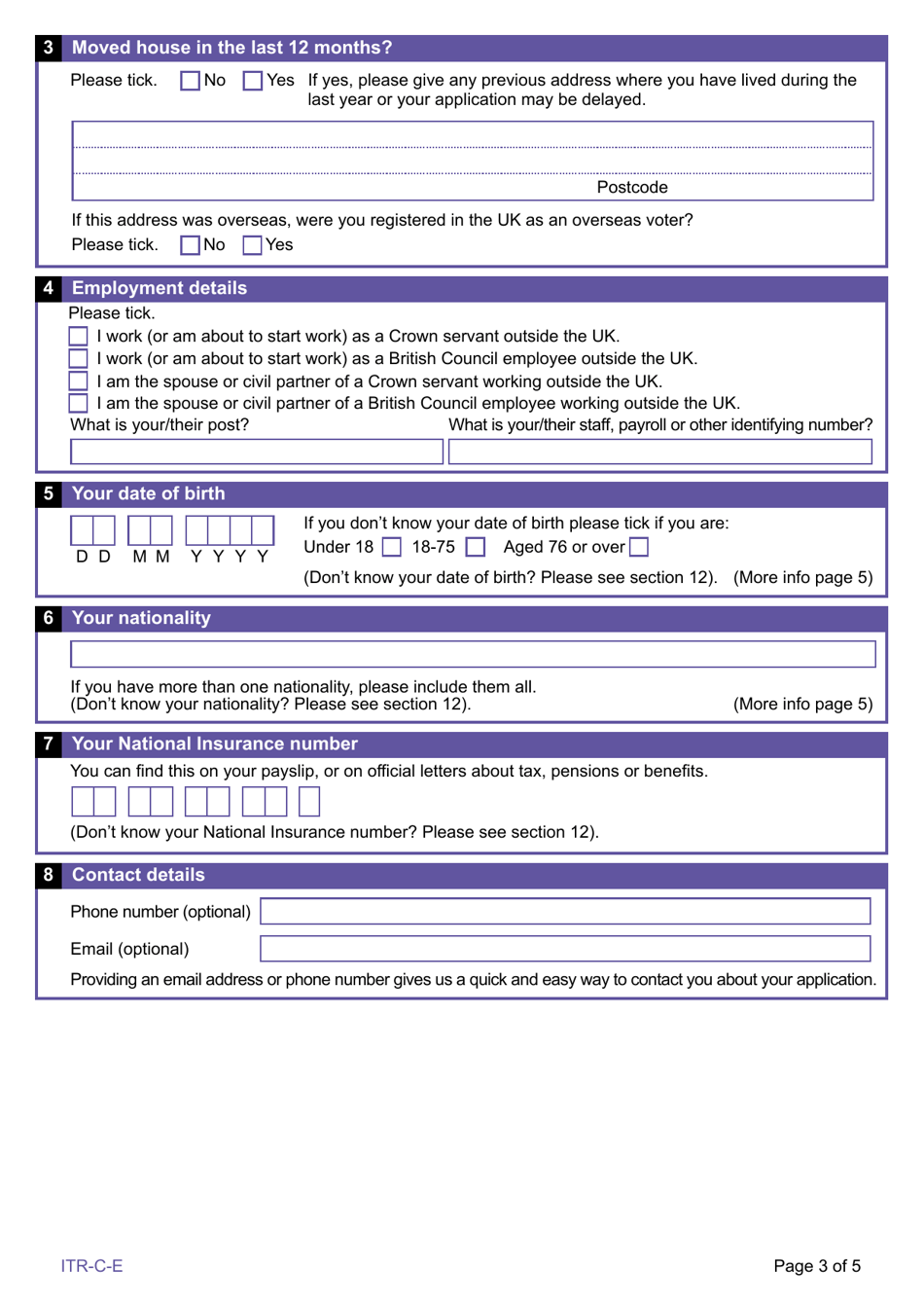 Form ITR-C-E Register to Vote as a Crown Servant or British Council Employee (Resident in England) - United Kingdom, Page 3