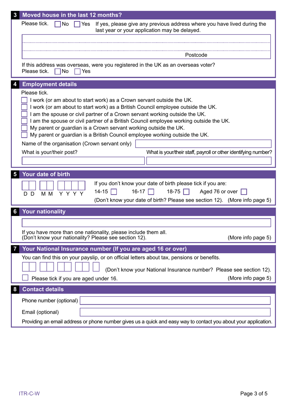 Form ITR-C-W Register to Vote as a Crown Servant or British Council Employee (Resident in Wales) - United Kingdom, Page 3