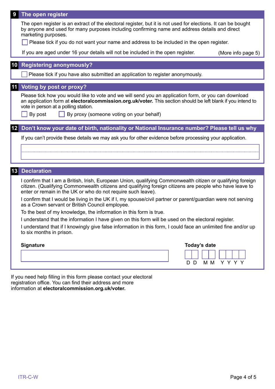 Form ITR-C-W Register to Vote as a Crown Servant or British Council Employee (Resident in Wales) - United Kingdom, Page 4