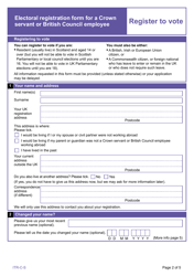 Electoral Registration Form for a Crown Servant or British Council Employee - United Kingdom, Page 2