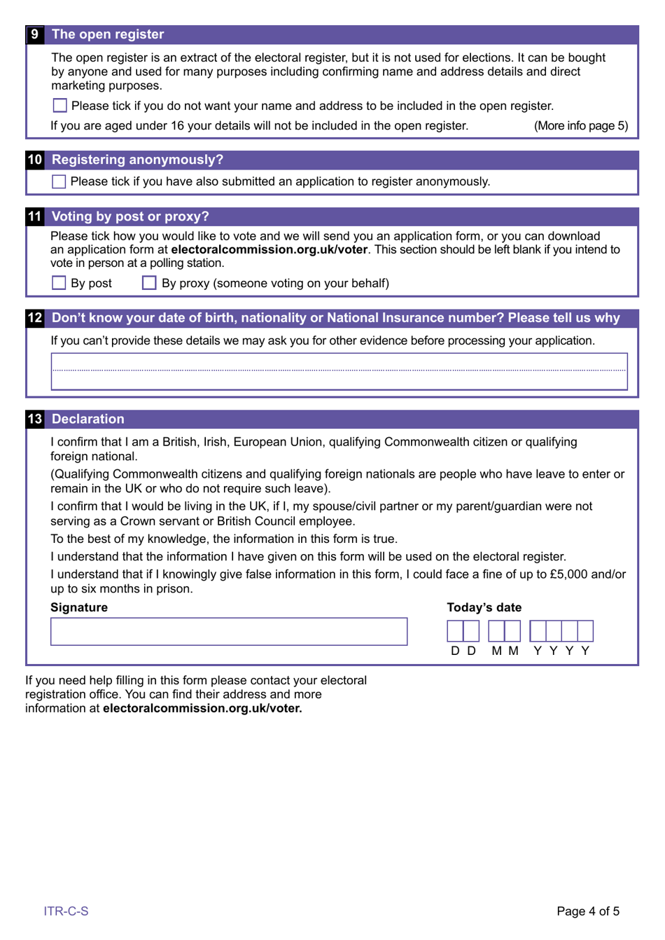 Electoral Registration Form for a Crown Servant or British Council Employee - United Kingdom, Page 4