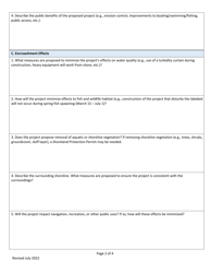 Lake Encroachment Permit Application - Vermont, Page 2