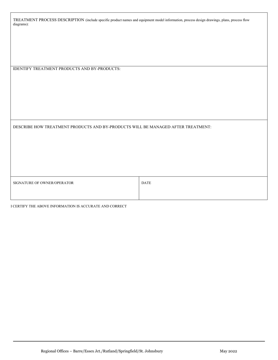 Vermont Generator on-Site Hazardous Waste Treatment Notification - Vermont, Page 2