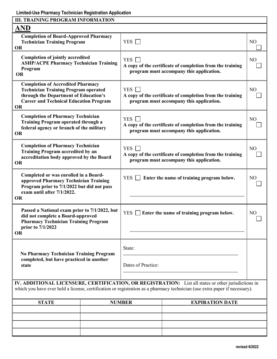 Application for Registration as a Limited-Use Pharmacy Technician (For Use Exclusively in a Free Clinic) - Virginia, Page 2