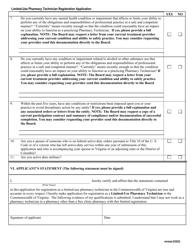 Application for Registration as a Limited-Use Pharmacy Technician (For Use Exclusively in a Free Clinic) - Virginia, Page 4