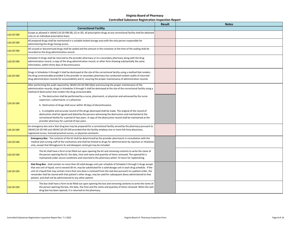 Controlled Substances Registration Inspection Report - Virginia, Page 8