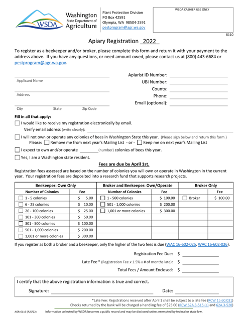 Form AGR-6116 2022 Printable Pdf