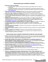 Formulario F625-001-999 Solicitud De Registro Para Contratista De Construccion - Washington (Spanish), Page 2