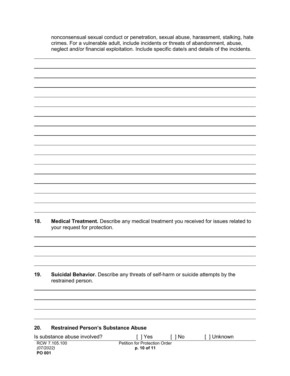 Form PO001 Petition for Protection Order - Washington, Page 10