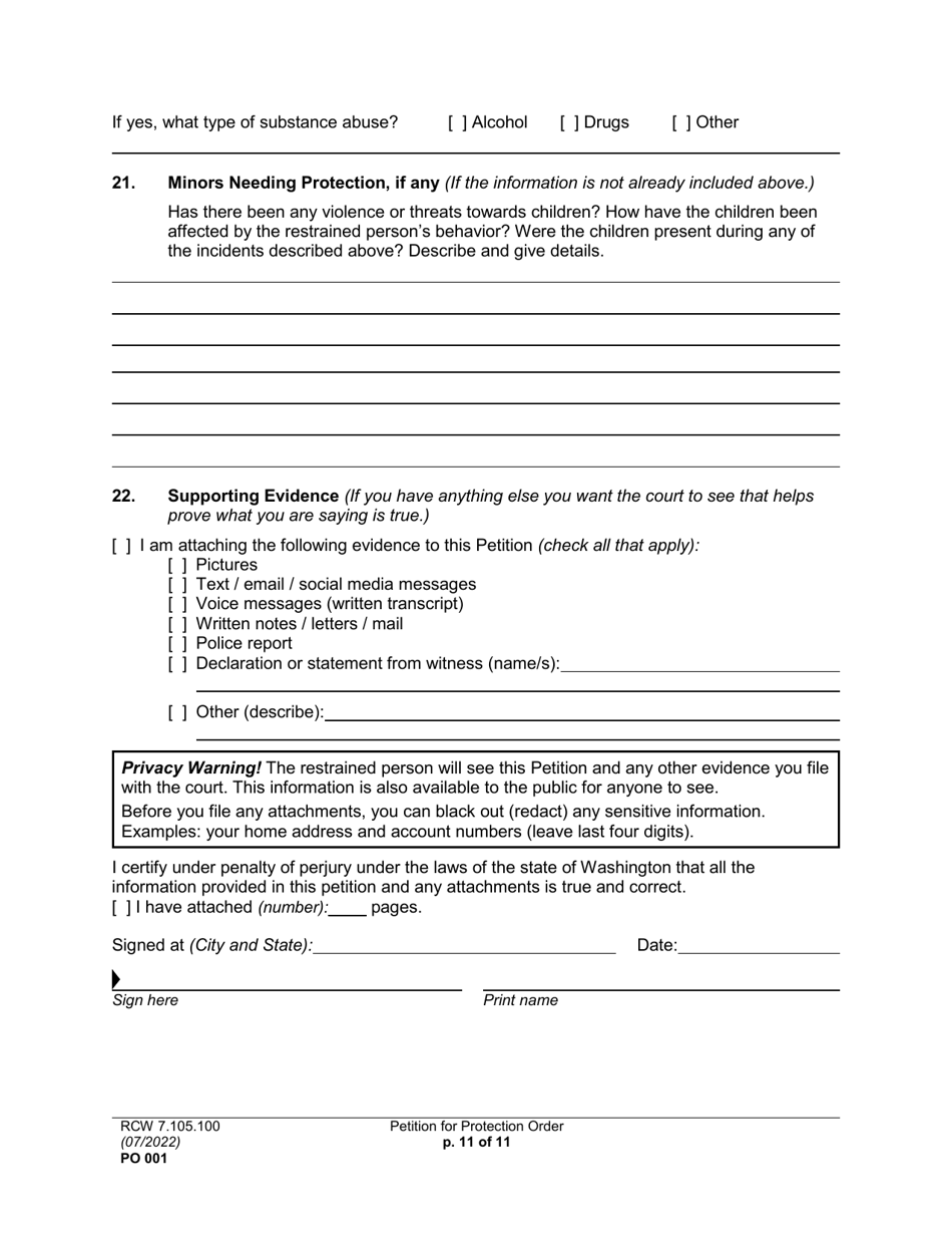 Form PO001 Petition for Protection Order - Washington, Page 11