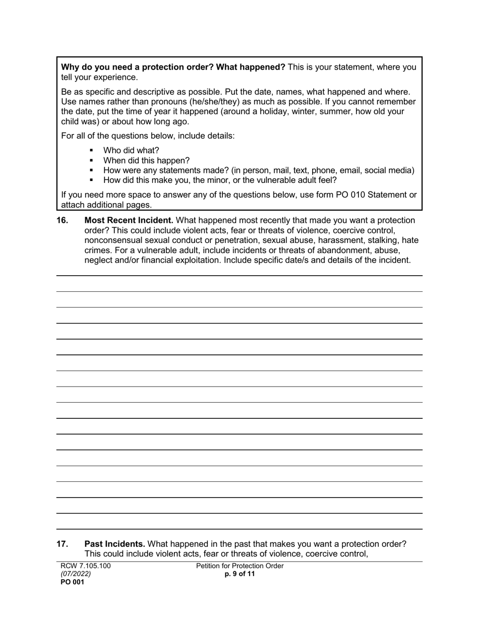 Form PO001 Petition for Protection Order - Washington, Page 9