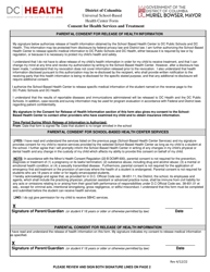 School-Based Health Center Universal Consent for Health Services and Treatment - Washington, D.C., Page 2