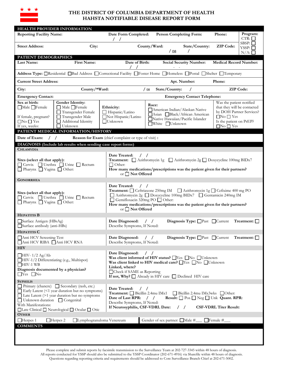 Washington, D.C. Hahsta Notifiable Disease Report Form - Fill Out, Sign ...