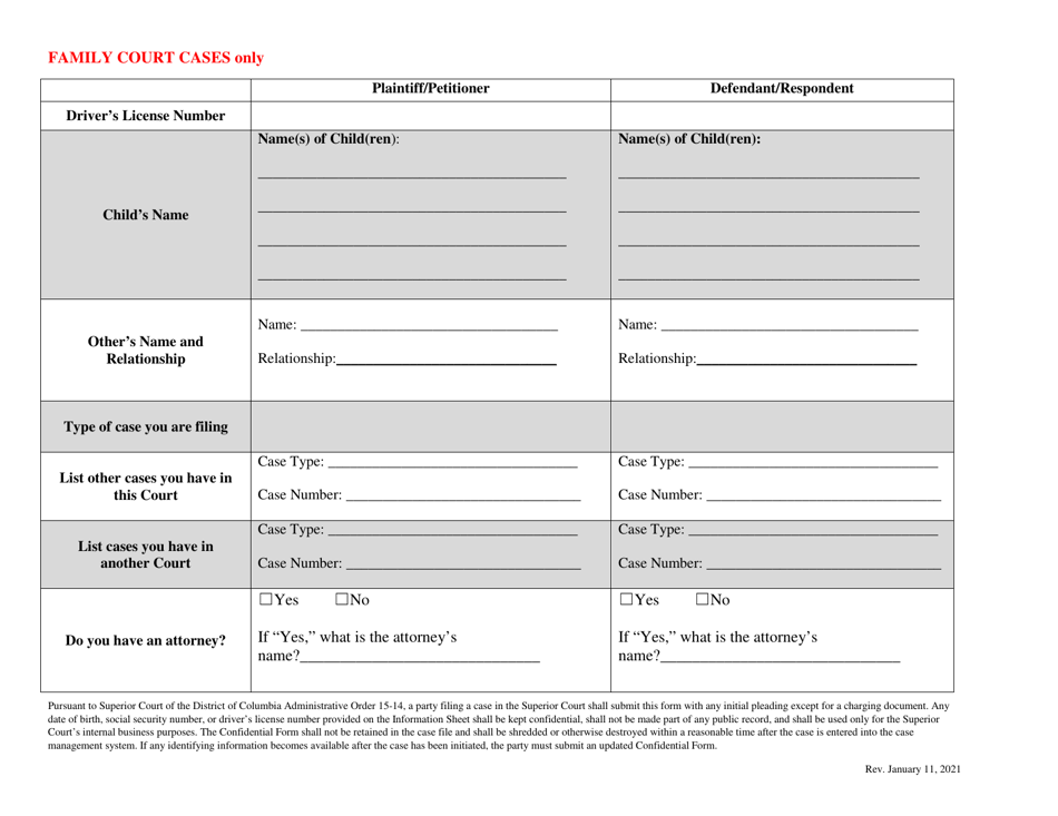 Confidential Information Form - Washington, D.C., Page 4