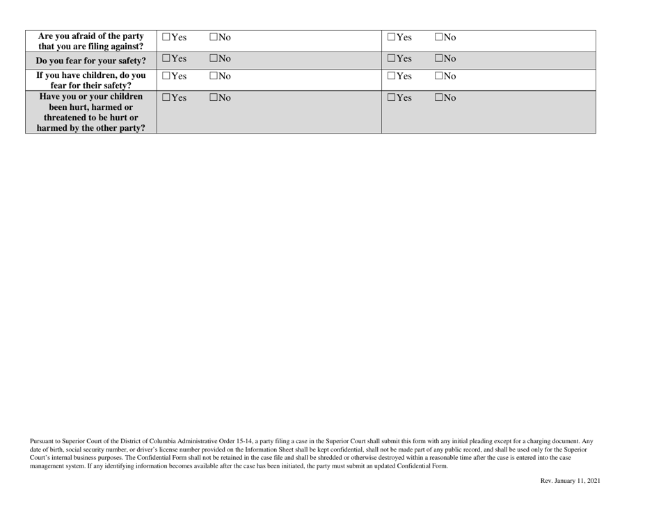 Confidential Information Form - Washington, D.C., Page 5