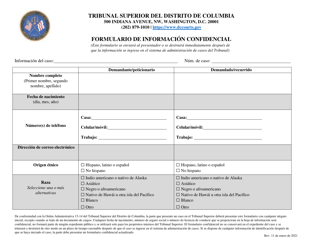 Formulario De Informacion Confidencial - Washington, D.C. (Spanish)