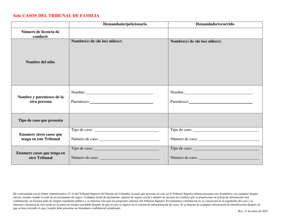 Formulario De Informacion Confidencial - Washington, D.C. (Spanish), Page 4