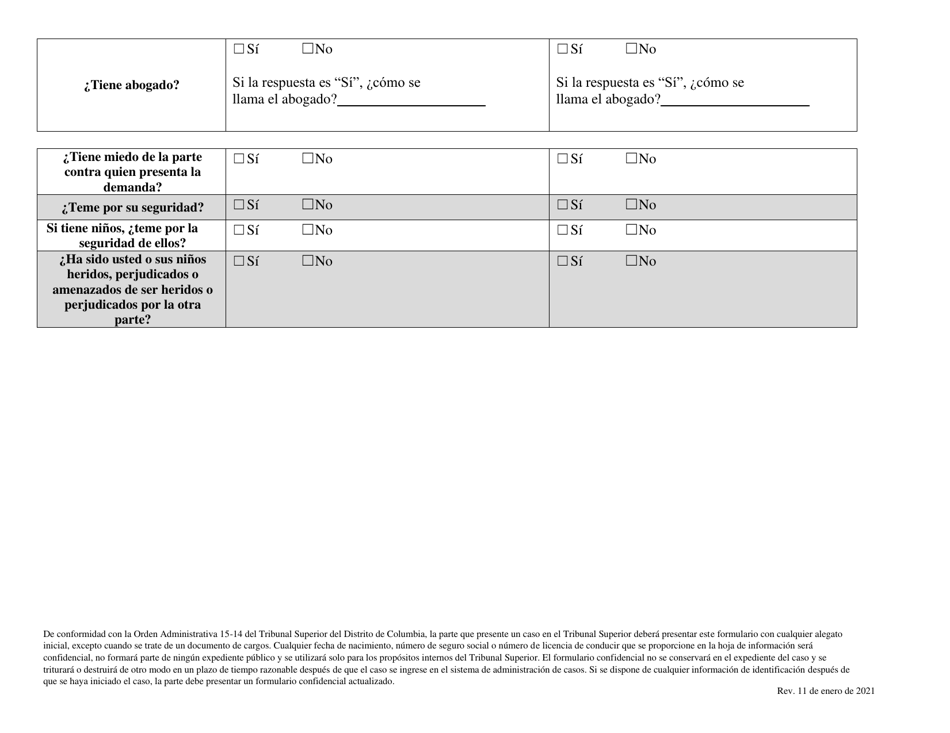 Formulario De Informacion Confidencial - Washington, D.C. (Spanish), Page 5