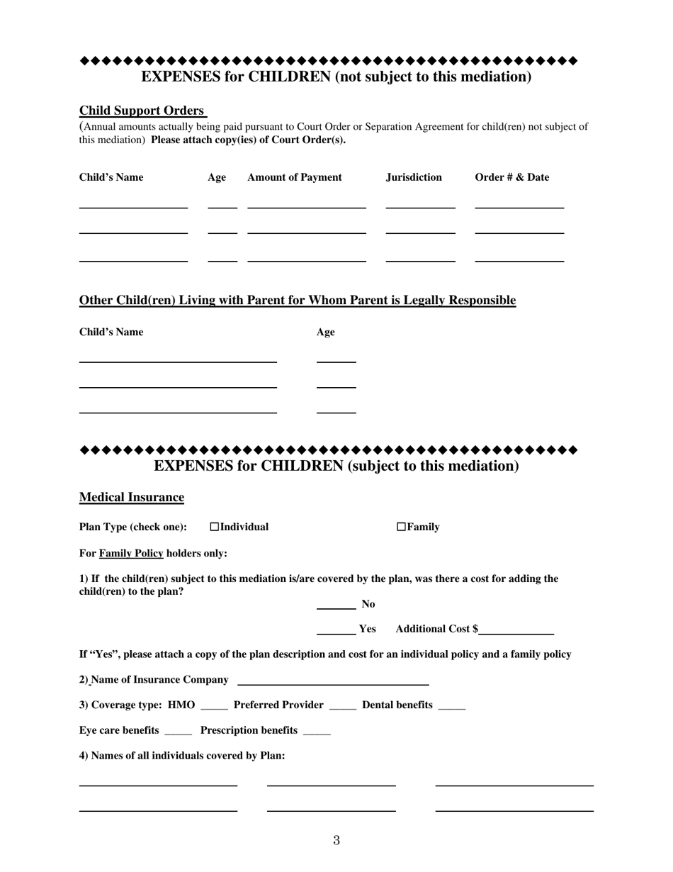 Family Mediation Financial Form: Income - Washington, D.C., Page 3