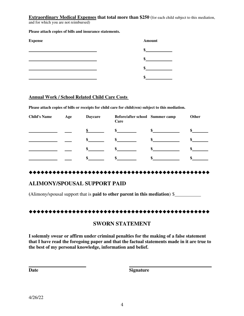 Family Mediation Financial Form: Income - Washington, D.C., Page 4
